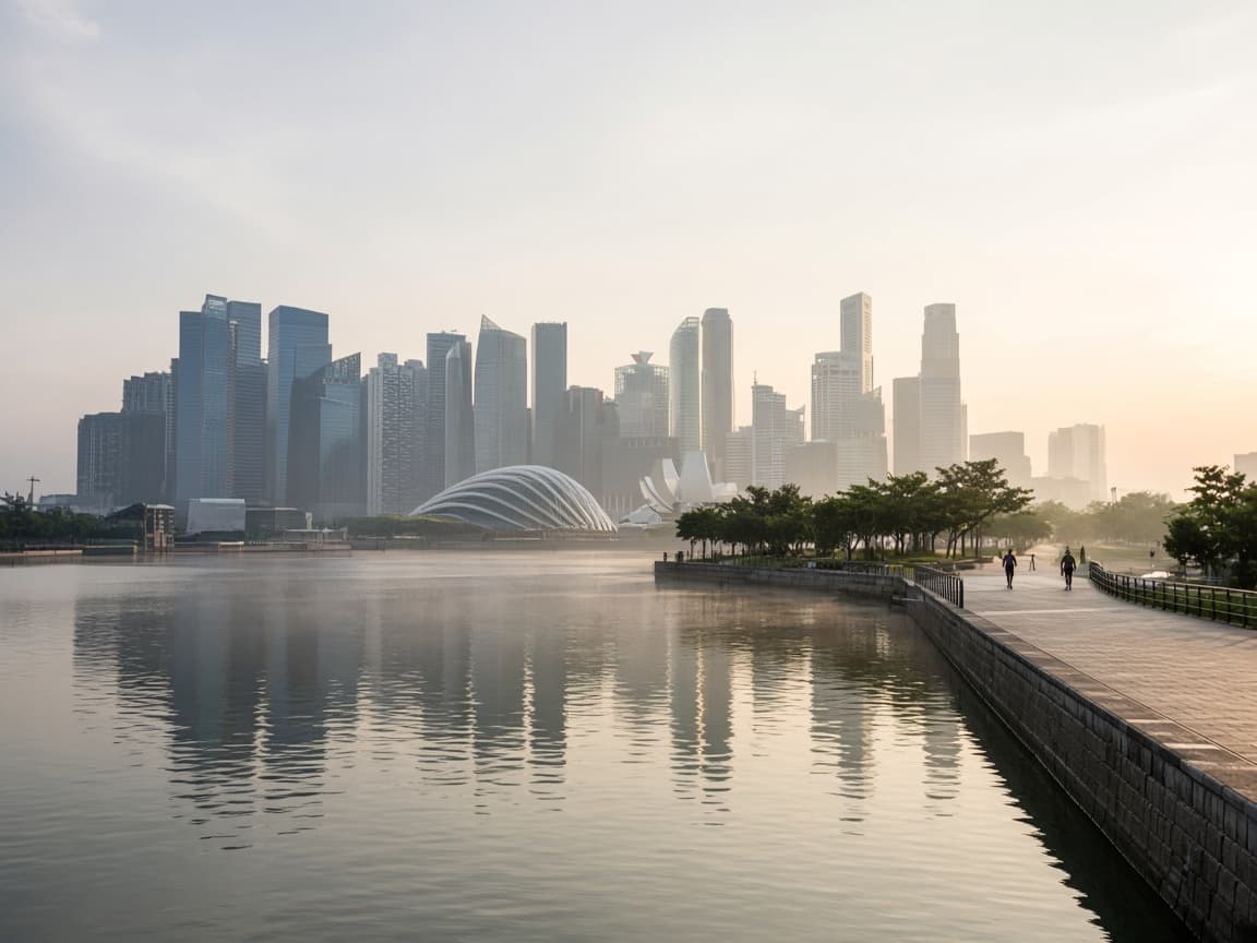 Singapore harbor in morning haze